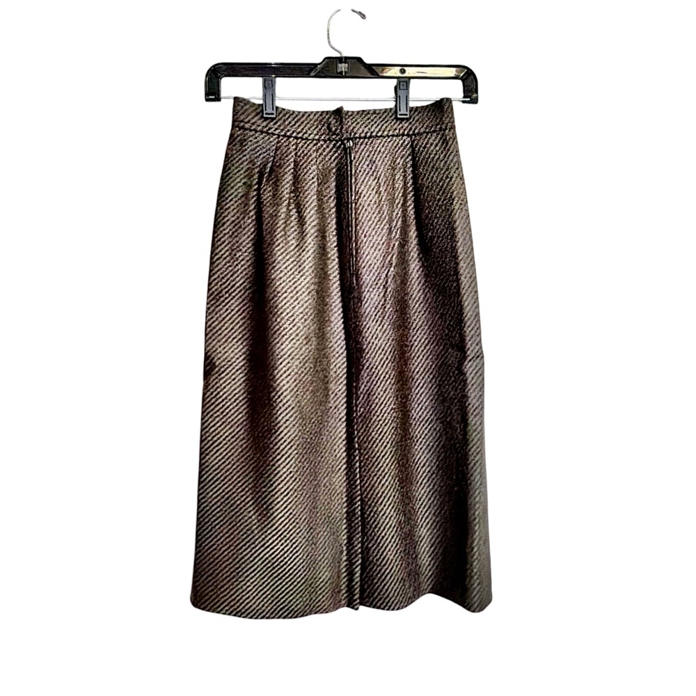 Louis Féraud Vintage Wool Pleated Midi Skirt | Brown | High Waist | Size: XXS/00